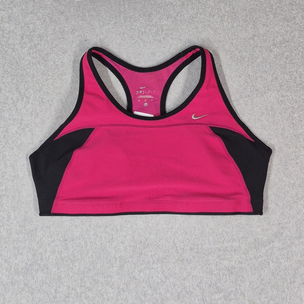Nike Women Sports Bra XL Pink DRI FIT Wireless Racerback Pullover READ
